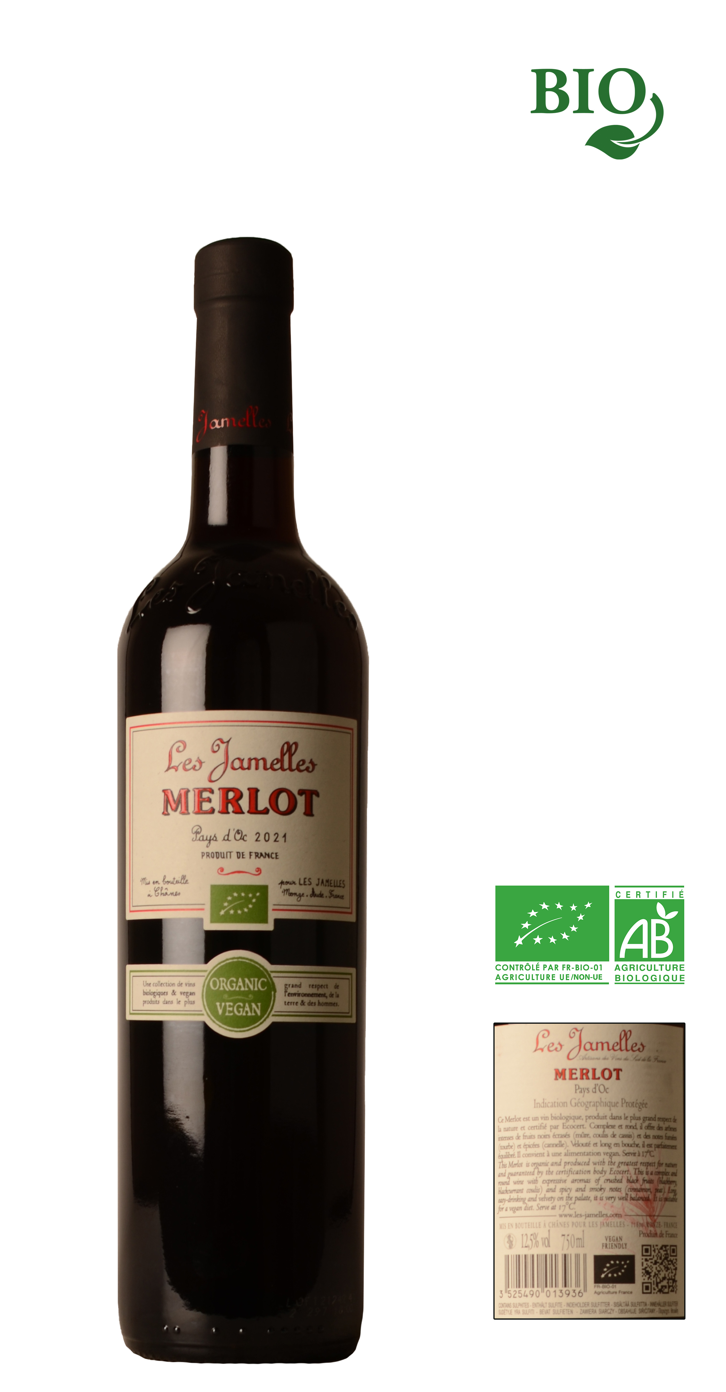 2020 - Les Jamelles - NATURELLES Vin de Pays d'Oc - Merlot BIO - 0,75 Ltr. - Rouge | Het Wijnhuis Gent