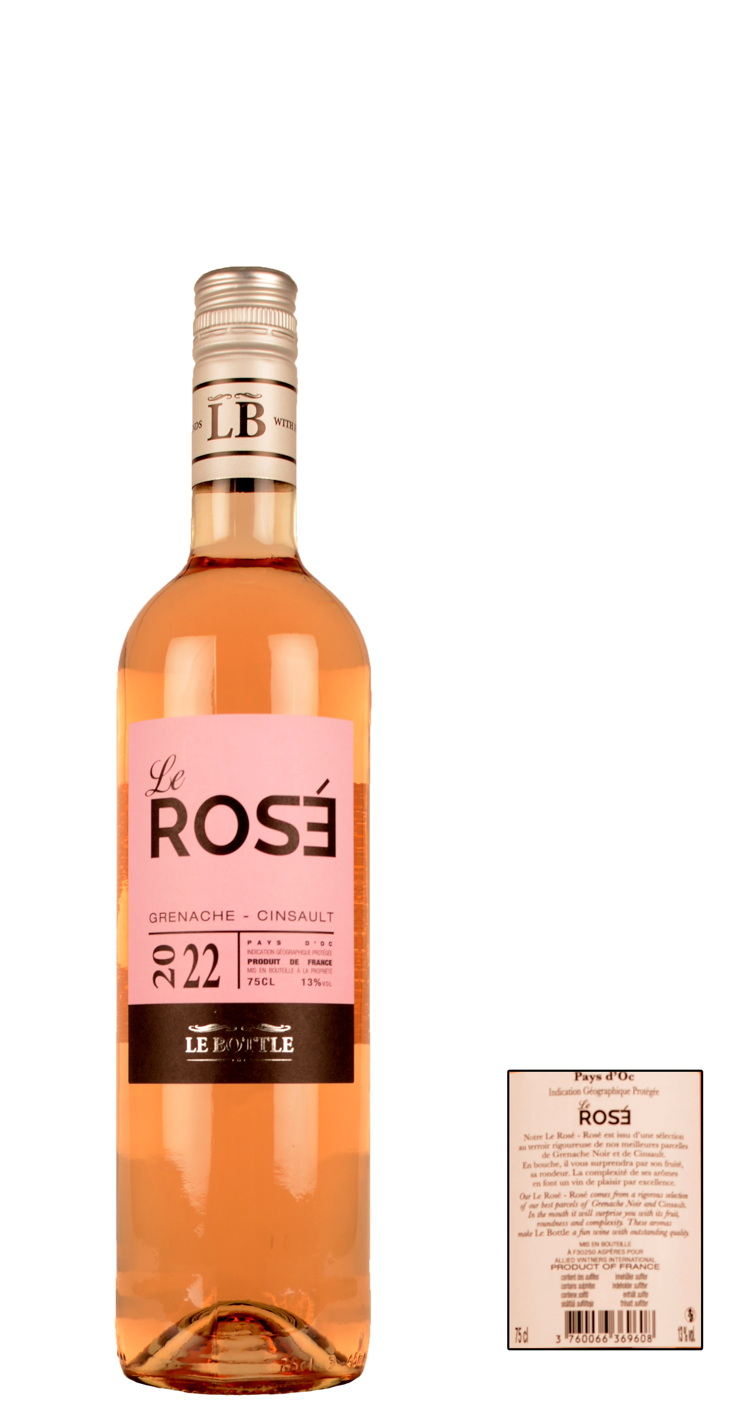 2022 - Le Bottle Vin Rosé Grenache - La 0,75 ROSE - de du Cinsault Pays - | Folie - - - Vin d\'Oc LE Ltr